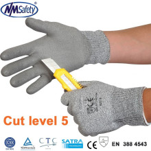 NMSAFETY new 13 gauge pu coated cutting glove/cut resistant glove/level 5 cut gloves